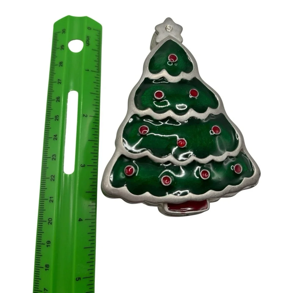 Christmas Tree Trinket Box Green Enamel Cast Metal Holiday Keepsake Gift Decor